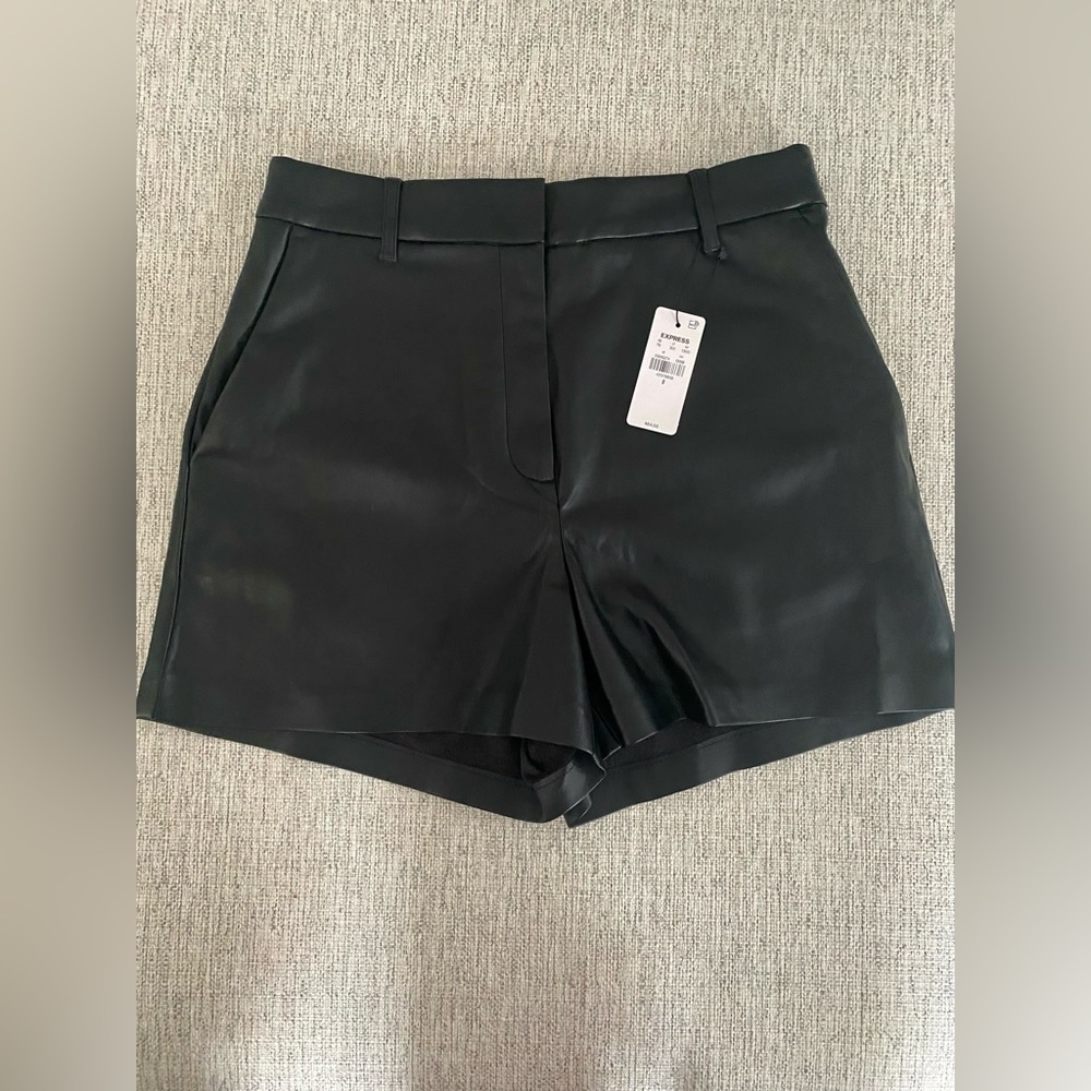 Express High-Waist Black Faux Leather Shorts